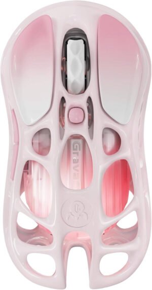GravaStar Mercury M1 Pro Special Edition Wireless Mouse, 26000 DPI, 650 IPS Acceleration, PAW3395DM Sensor, 5 Programmable Buttons, Support Wired/2.4GHz/BT, Sakura Pink
