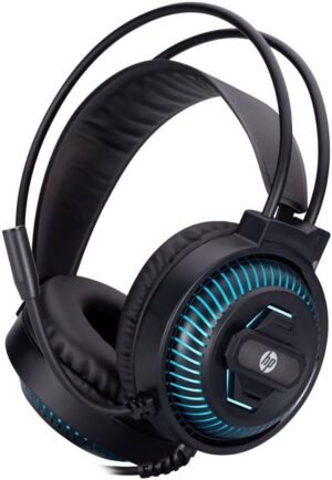 HP DHE-8001 Wired LED Headsets, 50mm Driver, 4.0mm x 1.5mm Omnidirectional Microphone, 3.5mm Jack & USB Powered Connectivity, 2.2m Rubber Cable, Black