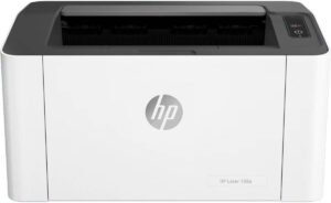 HP Laser 108a Printer, Single Function, Print, Hi-Speed USB 2.0, Up to 21 PPM Print Speed, 150-sheet Input Tray, 100-sheet Output Tray, 10,000-page Duty Cycle, White