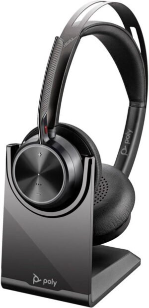 HP Poly Voyager Focus 2 Microsoft Teams Certified USB-C-C Headset with USB-C/A Adapter & Charging Stand, 32 mm Speaker Size, 6 Noise Cancelling Microphone, 1.5m Cable Length, Black