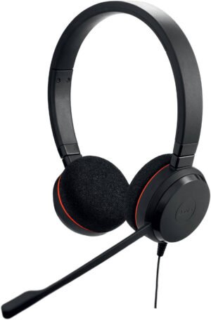 Jabra Evolve 20 MS Stereo Wired Headset, Passive Noise Cancellation, Foam Ear Cushions, In-Cord Volume Control, Adjustable Headband, USB-C / A Connectivity, Black