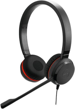 Jabra Evolve 20SE MS Stereo Wired Headset, Noise Isolating, Noise Cancelling Microphone, In-Cord Volume Control, Uni-directional Mic Mode, USB-C / A Connectivity, Black