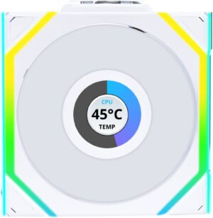 Lian-Li UNI FAN SL Wireless LCD Case Fan, 120mm Fan Size, 1900 RPM Fan Speed, 58.08 CFM Fan Airflow, Fluid Dynamic Bearing Type, Single Pack, White