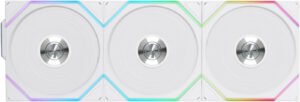 Lian-Li UNI FAN TL 120 Wireless Case Fan, 120mm Fan Size, 2600 RPM Fan Speed, 90.1 CFM Fan Airflow, Fluid Dynamic Bearing Type, PBT & PA66 Material, Pack of 3, White