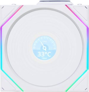 Lian-Li UNI FAN TL120 LCD Reverse Blade Wireless Case Fan, 120mm Fan Size, 1900 RPM Fan Speed, 54.3 CFM Fan Airflow, Fluid Dynamic Bearing Type, Single Pack, White