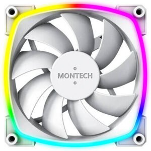 Montech AX120 PWM aRGB Case Fan, 120mm Fan Size, 1600 RPM Fan Speed, 59 CFM Fan Airflow, Rifle Bearing Type, 4PIN PWM Smart Control, Single Pack, White