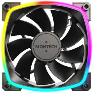 Montech RX120 PWM aRGB Reversed Case Fans, 120mm Fan Size, 1600 RPM Fan Speed, 59 CFM Airflow, Rifle Bearing Type, 4PIN PWM Smart Control, Single Pack, Black