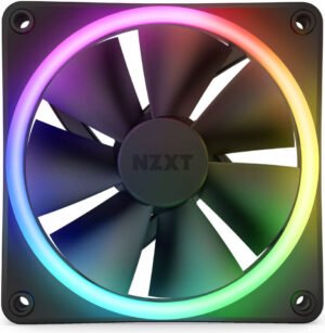 NZXT F120 RGB Duo Singe Pack Computer Fan, Plastic+Rubber+PCB Materials, Fluid Dynamic Bearing, Dual-Sided Lighting, 4-Pin PWM Connector, 1800 RPM Fan Speed, 48.58 CFM Airflow, Black