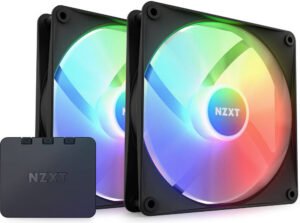 NZXT F140 RGB Core 140mm Hub-Mounted Fans with RGB Controller, High Airflow & Static Pressure, Up to 1500RPM Speed, FDB, 90.79 CFM Airflow, Sync Lighting with Controller, 2 Pack, Black
