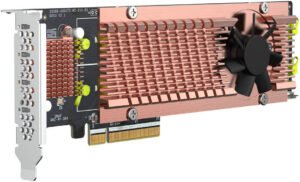 QNAP Quad M.2 2280 PCIe Gen3 x8 NVMe SSD Expansion Card, PCIe Gen3 x 8 Host Interface, Supports Four M.2 2280 NVMe SSDs, 4 x NVMe PCIe Gen3 x8 SSD Slots, Low-Profile Bracket