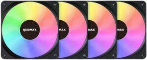Raidmax X-AIR 4IN1 aRGB Case Fan, 120mm Fan Size, 1200 RPM Fan Speed, 34.26 CFM Fan Airflow, Dynamic Hydraulic Bearing Type, Pack Of 4, Black