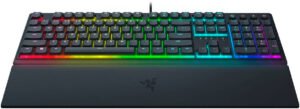 Razer Ornata V3 Low Profile Mecha-Membrane Wired Keyboard, UV Coated Keycaps, 10 RGB Lighting Zones, 1000 Hz Ultrapolling, Wrist Rest, Clicky Keystrokes, US English Layout, Black