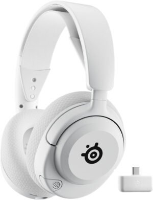 SteelSeries Arctis Nova 5P Wireless Headphones, 40mm Neodymium Drivers, ClearCast Gen 2.x, Retractable Boom, 360° Spatial Audio, Quick-Switch Wireless, White