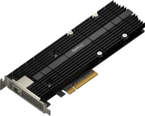 Synology E10M20-T1 M.2 SSD & 10GbE Combo Adapter Card, Low Profile & Full Height Form Factor, 10Gb Ethernet Port, Dual M.2 2280/22110 Slots, For Select Synology NAS Units