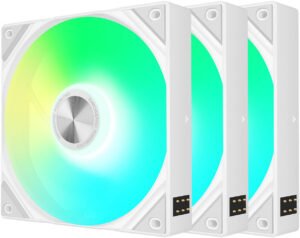 TRYX ROTA SL ARGB 120 Case Fan, aRGB Gen2 LEDs, 1850 RPM Fan Speed, 65.64 CFM Fan Airflow, Fluid Dynamic Bearing Type, Enlarged Anti-Vibration Pads, Triple Pack, White