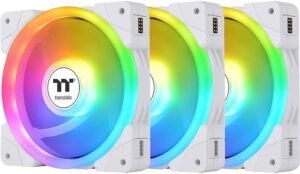 Thermaltake SWAFAN EX 14 ARGB PC Cooling Fan, 140mm Fans, 2000 RPM Fan Speed, 81.6 CFM Airflow, Magnetic Connection, Reversable Blades, Sync with MB RGB Software, Black 3 Fan Pack
