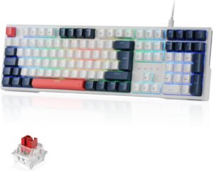 Trundle K668WBO RGB Full Size Mechanical Gaming Keyboard, 108 Keys, Hot-Swappable Red Switches, RGB Lighting, Mixed Keycaps, Ergonomic Design, Software Supported, White