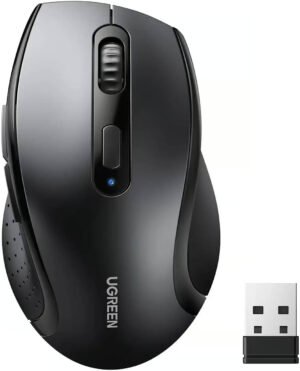 UGREEN 2.4 Wireless Ergonomic Mouse, 1600 DPI, 6-Button Ergonomic Design, Silent Click Technology, Multi-Surface Tracking, Adjustable DPI Levels,Lightweight & Portable, Black