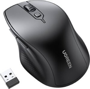 UGREEN MU101 Ergonomic Mouse, Comfortable For Large Sized Hands, For Laptop/Tablet, Silent Click, Dual Mode Bluetooth & 2.4G Nano Wireless Mouse, Smart TV/Multi-Devices, Black