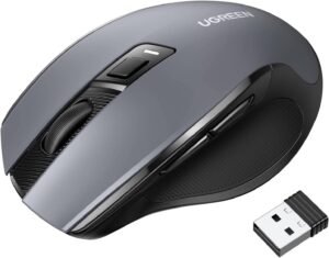 Ugreen MU006 Wireless Ergonomic Silent Click Mouse, 5 Level 4000 DPI, 6 Buttons, 2.4G USB Cordless, With Nano Receiver, For Laptop / Computer / PC / MacBook / Chromebook, Black
