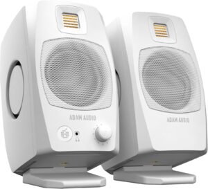 ADAM AUDIO D3V Desktop Speakers, 3.5" Basket Diameter Woofer, D-ART Tweeter Type, Dual-Passive Radiator, TRS Analog Connectors, Single-Piece Aluminum Cone Material, White