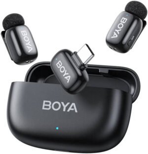 BOYA Mini Wireless Microphone, World"s Tiniest 5g Clip On Mic, 3 Level Noise Cancellation, 3 Voice Changer Modes, 48 kHz/16 Bit Studio Quality Sound, USB C/Lightning Plug and Play, Black