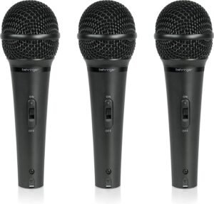 Behringer XM1800S Dynamic Vocal & Instrument Microphone, Supercardiod Polar Pattern, 80Hz-15kHz Frequency Response, XLR Connector, Convenient on/off switch, 3 Pack, Black