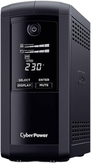 CyberPower VP1000ELCD Tower UPS Systems, Line-Interactive, GreenPower UPS Bypass Technology, 1000 VA / 550 W Output Capacity, Simulated Sine Wave, Black