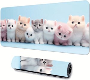 Extra Large Cute Kittens Gaming Mouse Pad - Washable, 60 x 30cm Dimension, Non-Slip Rubber Desk Mat with Precision Locking Edge, Adorable Cat Design, Charming Desk Accessory, Nonslip Surface