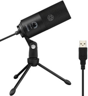 Fifine K669 USB Condenser Microphone, Metal Mic with Gain Knob, Cardioid Studio Recording Vocals Voice Over, Volume Dial, for Laptop MAC Or Windows, Black