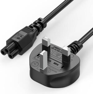 Generic Laptop Power Cable, UK C5 Cloverleaf 3-Pin, Oxygen-Free Fine Copper, Fire Protection Layer, Flame retardant PVC, 1.5 Meters Cable Length, Black