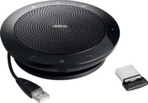 Jabra Speak 510+ Speaker Phone - Microsoft Certified Portable Conference Speaker with Bluetooth Adapter and USB - Connect with Laptops, Smartphones and Tablets, Black