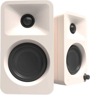 Kanto ORA Computer Speakers, Bi-Amplified Class D (50W RMS/100W Peak 16W Woofer + 9W Tweeter Each), 3" Paper Woofer, 3/4" Silk Dome Tweeter, 70Hz-22kHz, Bluetooth 5.0/USB-C, Cream