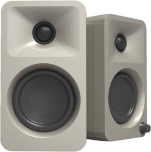 Kanto ORA Computer Speakers, Bi-Amplified Class D (50W RMS/100W Peak 16W Woofer + 9W Tweeter Each), 3" Paper Woofer, 3/4" Silk Dome Tweeter, 70Hz-22kHz, Bluetooth 5.0/USB-C, Moon