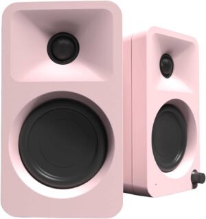 Kanto ORA Computer Speakers, Bi-Amplified Class D (50W RMS/100W Peak 16W Woofer + 9W Tweeter Each), 3" Paper Woofer, 3/4" Silk Dome Tweeter, 70Hz-22kHz, Bluetooth 5.0/USB-C, Pink