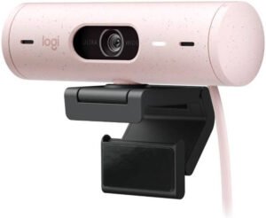 Logitech Brio 500 Full HD 1080p Webcam, Auto Light Correction, Dual Noise Reduction Mics, Webcam Privacy Cover, Works with MS Teams, Google Meet, Zoom, USB-C Cable, Rose Pink