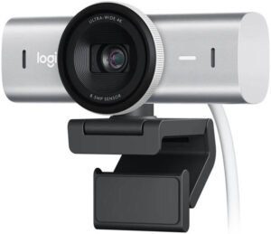 Logitech MX Brio 4K Ultra HD Collaboration & Streaming Webcam, Advanced Autofocus Type, 8.5MP Sony STARVIS Image Sensor, Glass Lens, Dual Beamforming Mic, 4x Digital Zoom, Pale Gray