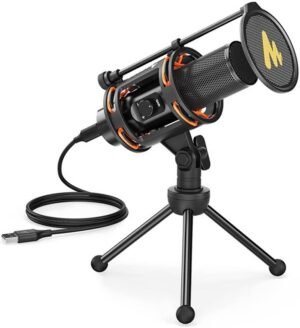 Maonocaster Studio Bundle USB PC Microphone, With Gain Knob, Metal Pop Filter, Cardioid Pattern, Zero Latency Monitoring For Gaming, Streaming, Podcasting, YouTube, Black