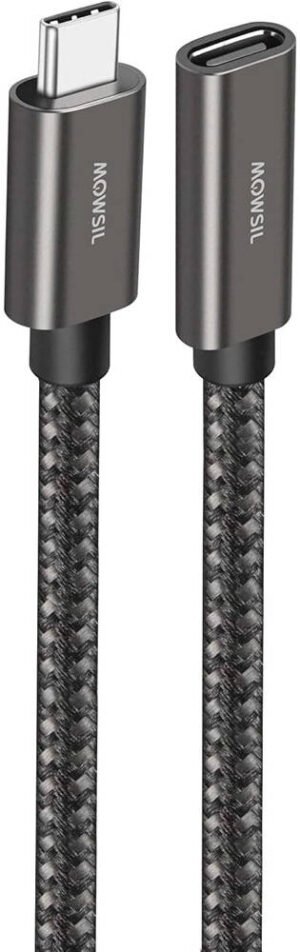 Mowsil USB-C Extension Cable, USB 3.2 Gen2 Braided Type-C Male to Female Cable, 10Gbps High-Speed Data, 60W PD Charging, 4K@60Hz Video Output, 1.5M Cable Length, Gray