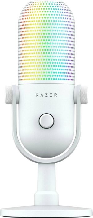 Razer Seiren V3 Chroma Condenser Microphone, 16mm Condenser Capsule, Supercardioid Polar Patterns, Multi-Function Tap-to-Mute Sensor, Type-A to Type-C USB, White