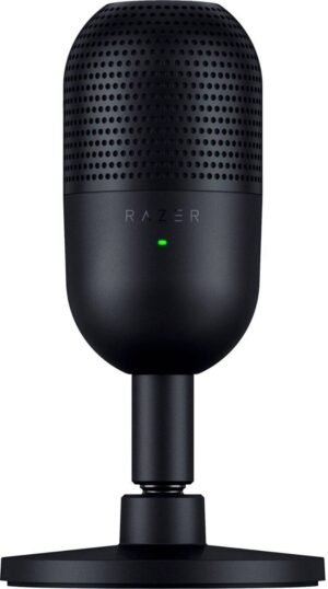 Razer Seiren V3 Mini Condenser Microphone, 14mm Capsule, Supercardioid Polar Patterns, Tap-To-Mute Technology, Built-In Shock Absorber, Type-A to Type-C USB Cable, Black