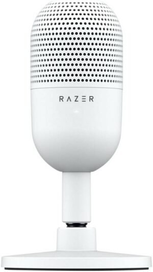 Razer Seiren V3 Mini Condenser Microphone, 14mm Capsule, Supercardioid Polar Patterns, Tap-To-Mute Technology, Built-In Shock Absorber, Type-A to Type-C USB Cable, White