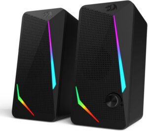 Redragon GS510 Waltz Gaming Speaker, 5W x2 Speaker RMS, USB + 3.5mm Connectivity, 8 Light Modes Touch, 2.0 Channel, Volume Knob, Plastic Material, Black