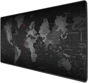 Sky Touch Gaming Mouse Mat, Large Anti-skid Mouse Pad, World Map Mousepad Rubber Base & Stitched Edges For Gamers, Ultra Soft Surface, High Stability, Waterproof Coating, Gray / Black