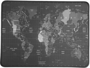 Sky Touch Gaming Mouse Mat, Small Anti-skid Mouse Pad, World Map Mousepad Rubber Base & Stitched Edges, Ultra Soft Surface, High Stability, Waterproof Coating, 25X32cm Size, Gray / Black