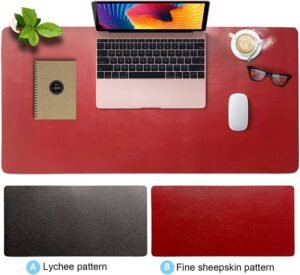 Sky-Touch Multifunctional Desk Pad Leather Computer Mouse Pad, Office Desk Mat Extended Gaming Mouse Pad, Non-Slip Waterproof Dual-Side Use Desk Mat Protector 80cm X 40cm, Red/Black