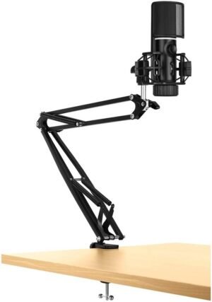 Streamplify Mic Arm RGB Microphone With Mounting Arm, 2 Audio Playback Modes, Quick Mute Functions, RGB Lighting, Pop Filter, Cardioid Pickup Pattern, Plug & Play, Black