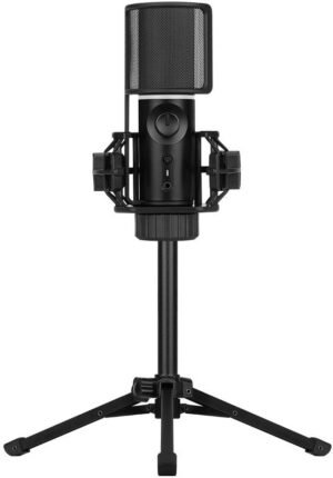 Streamplify Mic Tripod RGB Microphone With Tripod, 2 Audio Playback Modes, Quick Mute Functions, RGB Lighting, Pop Filter, Cardioid Pickup Pattern, Plug & Play, Black