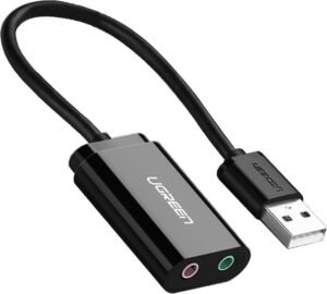 UGREEN USB 2.0 External Stereo Sound Card Adapter, USB-A to 3.5mm Headphone and Microphone Jack Convertor, Crystal-Clear Sound, For Win/Mac/Linux/PS5, Black