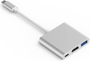 WEETOTUNG USB Type-c to HDMI 4K + USB 3.0 Standard + PD Charging Port 3 in 1 Adapter, Supports up to 4K / 2K Resolution, Silver, Support MHL Screen Projection, Plug and Play, Silver